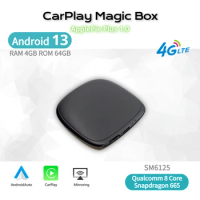 Applepie Car AI Box Android 13 Wireless CarPlay Android Auto 4G LTE SIM Magic Qualcomm 6125 8 Core Youtube Netfix Free 64G Card