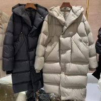 【米蘭精品】現貨+預購 真羽絨90%鵝絨羽絨外套羽絨衣夾克(保暖連帽寬鬆雙側造型口袋女外套2色74ia41)