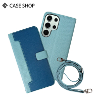 CASE SHOP Samsung S24 Ultra 前收納皮套背帶組-藍