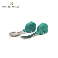 【加拿大 Marcus &amp; Marcus】動物樂園寶寶手握訓練叉匙 - 大象 (綠)