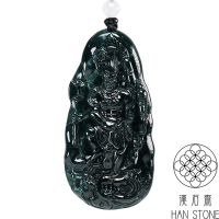 【漢石齋】天然翡翠A貨 不動明王玉珮吊墜 墨翠種(32*63*8mm)