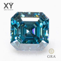 Moissaite Stone Sapphire Blue Color Asscher Cut with GRA Report Lab Grown Gemstone Jewelry Making Materials Free Shipping