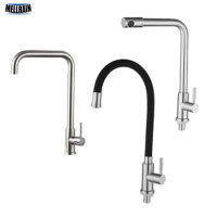 SUS304 Material Single Cold Kitchen Faucet Deck Mounted Rotation Sink Water Tap With Water Supply Hose 3 Style Choice