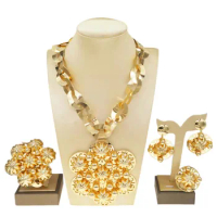 Jewelry Sets For Women 24K Original Gold Plated Sun Bud Necklace Big Flower Pendant Bracelet Luxury Wedding Necklace