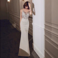 Sexy V-Neck Evening Dresses Spaghetti Straps Backless Embroidery Evening Gowns Robe De Soiree