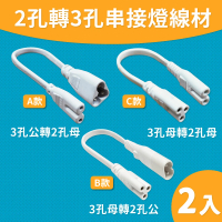 青禾坊 T5 LED 串接燈專用 2孔轉3孔 串接燈線材-2入(T5 層板燈 3孔轉2孔 串接線)