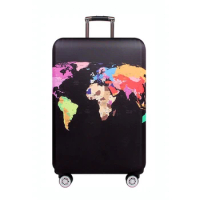 World Map Design Luggage Protection Cover+Straps Thickened Wear-Resistant Polyester Fiber Dust Cover Travel Accessories