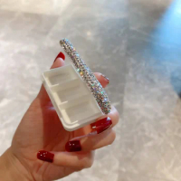 Bling diamond storage box storage portable medicine dispenser pill organizer small plastic cute rhinestone jewelry tool box