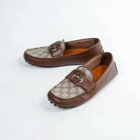 Sepatu GUCCI GG INTERLOCKING MONOGRAM BEIGE BROWN LOAFER 100% ORIGINAL 44