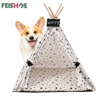 Canvas Pet Tent Pet Teepee Dog Tent House Cat Bed Puppy Cat Indoor Outdoor Pet Teepee with Cushion Portable Dog Tent Supplies
