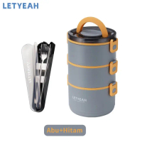 LetYeah 2200ml 3-susun Lunch box set portable alat makan set stainless