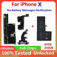 For iPhone X Motherboard With Battery 64gb 256g no iCloud Original Unlocked Main Logic Board Full Chips Support Update 64GB 256G