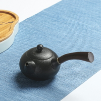 粗陶側把壺手工黑陶日式仿古木柄茶壺陶瓷單壺功夫茶具普洱泡茶器