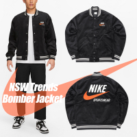 Nike 棒球外套 NSW Trends Bomber 男款 燈芯絨 黑 復古 寬鬆 刺繡 大Logo DV9998-010