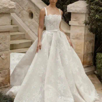 Illusion Lace Wedding Dresses Sleeveless Boho Bridal Gowns Sweep Train Formal Evening Gowns Vestidos De Novia