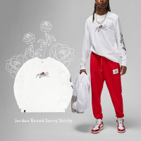 Nike 長袖上衣 Jordan Brand Sorry Shirts 男款 白 純棉 長T 休閒 玫瑰花 DQ7387-100