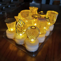 Flickering Flameless LED Candles Tealight Night Lights Lamp Gold Iron LED Electronic Candle Lamp for Wedding Party Home Decor