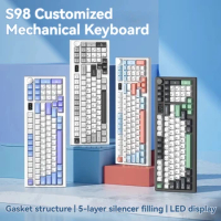 S98 Mechanical Keyboard Customized with Knob Three-Mode RGB Gasket Hot Swap Bluetooth Wireless Keyboard Gamer Office E-Sports