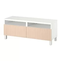 meja TV dengan laci, putih/Björköviken/Stubbarp veneer kayu birch, 120x42x48 cm