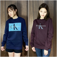 美國百分百【全新真品】Calvin Klein 大學T 刷毛 棉質 女款 CK 上衣 長袖 logo 深藍/酒紅 I053