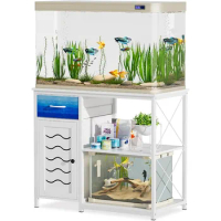 40 Gallon Fish Tank Stand,Aquarium Stand with Cabinets,Drawers and Double Partitions for Fish Tank Accessories Storage