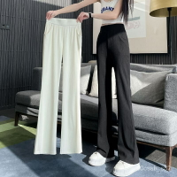 涼感褲 冰絲褲 涼感褲女 冰絲微喇叭褲闊腿褲子女春鞦夏季2023新款寬鬆顯瘦大碼休閒褲 NMLS