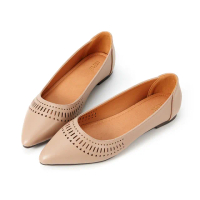 【HERLS】平底鞋-幾何沖孔造型尖頭平底鞋(藕粉色)