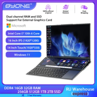 BYONE Dual Screen Gaming Laptop Computer 32GB/16GB DDR4 RAM 1TB/2TB SSD Intel Core I7 10th Gen Windows 11 Notebook Touch Laptop