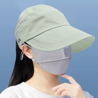 UV Protection Hat with Mask Hollow Top Sun Hat Breathable Sun Protection Hat Summer Beach Sun Hat for Outdoor Travel