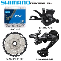 SHIMANO DEORE M4100 10 Speed Kit M4100 Shifter RD-M4120-SGS Rear Derailleurs 10V SUNSHINE-11-50T Cassette for MTB Bicycle Parts
