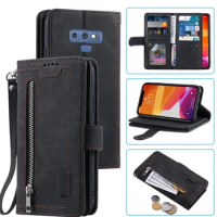 9 Cards Wallet Case For Samsung Galaxy Note 9 Case Card Slot Zipper Flip Folio with Wrist Strap Carnival For Samsung Note9 Cover