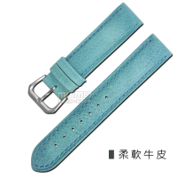 【Watchband】各品牌通用柔軟簡約質感車線牛皮錶帶(藍色)