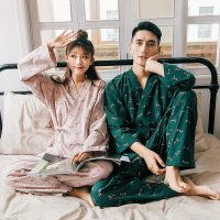 美琪 (親膚柔軟)커플情侶浴袍男女和服코튼棉質兩件套新款日式睡衣
