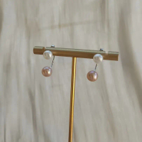 Anting stud mutiara ganda putih + mutiara ungu (dengan tekstur pertumbuhan mutiara) TK1633