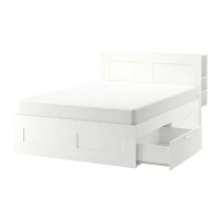 BRIMNES 床框附抽屜/床頭板, 白色/lönset, 150x200 公分
