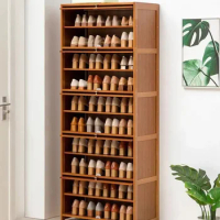 10 Tier Tall Bamboo Shoe Storage Cabinet, Free Standing Shoe Shelf Storage Rack with Flip Doors
