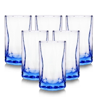 萊珍斯藍色無鉛玻璃水杯果汁杯啤酒杯鉆石紋牛奶杯冷飲杯6只裝