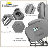 Flamaker power lift recliner chair PU leather for elderly with massage and heating ergonomic lounge chair classic single sofa wi