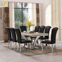 Household luxury light luxury marble dining table and chair combination restaurant stainless steel rectangular dining table