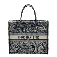 DIOR 迪奧 經典BOOK TOTE系列動物主題圖案刺繡帆布手提托特包(大_藍色)