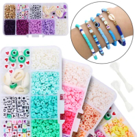 DIY Letter Bracelet Kit Polymer Clay Beads Natural Shells Alphabet Heart CCB Bead Elastic String Box for Necklace Jewelry Making