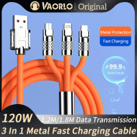 （COD）Kabel Silikon Cair 3 In 1, Kabel Pengisi Daya Cepat 6A 120W Logam USB Ke Micro-usb Tipe-c Light