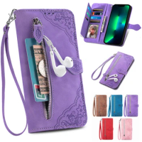 Card Slot Zipper Wallet Flip Leather Case For Samsung Galaxy S20 S21 FE S22 Ultra Plus A12 A13 A22 A32 A33 A52 A52S 5G Cover Bag