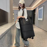 Collapsible Trolley Bag with Wheels Luggage Rolling Bags Large Capacity Dry-Wet Separation Unisex Business Trip Bag