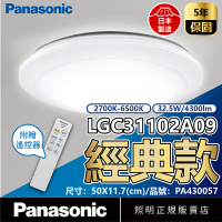 【Panasonic 國際牌】LGC31102A09 LED 32.5W 110V 全白燈罩 霧面 調光 調色 遙控 吸頂燈 _ PA430057