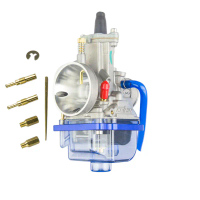 (Blue base cover model) Motorcycle Carburetor PWK Carburetor with Injector For PWK 24 26 28 30 32 34