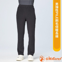 【荒野 WildLand】男 彈性PILE刷毛保暖長褲.運動休閒居家褲.刷毛褲_W2536-54 黑色
