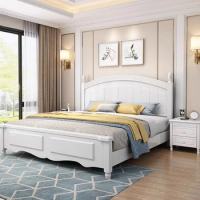 White Modern High End Double Bed Wood Aesthetic Queen Size Bed Frame Luxury Modular Multifunctional Cama Box Casal Furniture