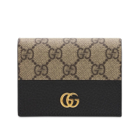 GUCCI 古馳 GG Marmont 雙G LOGO牛皮拚帆布 皮夾 卡夾 短夾 米色 烏木色 黑色 658610