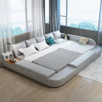 Multifunctional Genuine Leather Parent-child Bed with Bluetooth Audio and Lamp / Tech Smart Beds Tatami Ultimate Camas